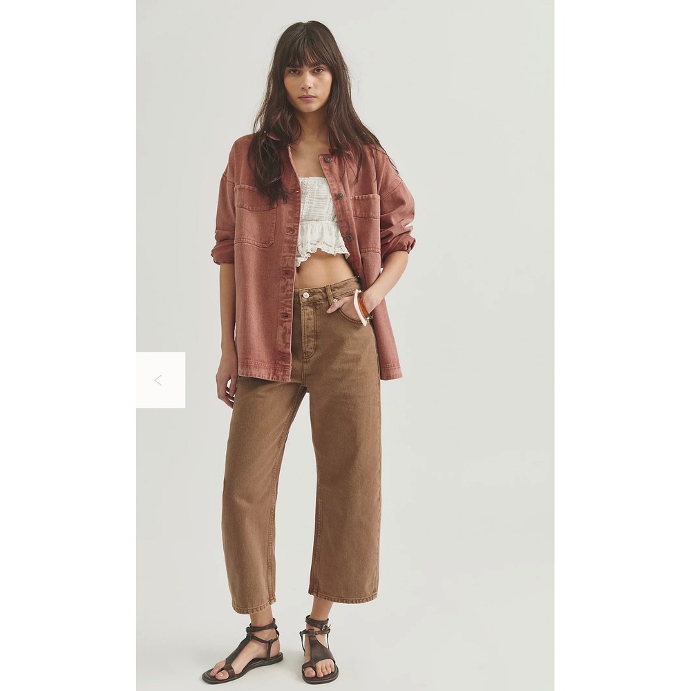 We The Free Deep Trance Dropped Boyfriend Jeans 32 S Brown Wide Leg Relaxed Boho